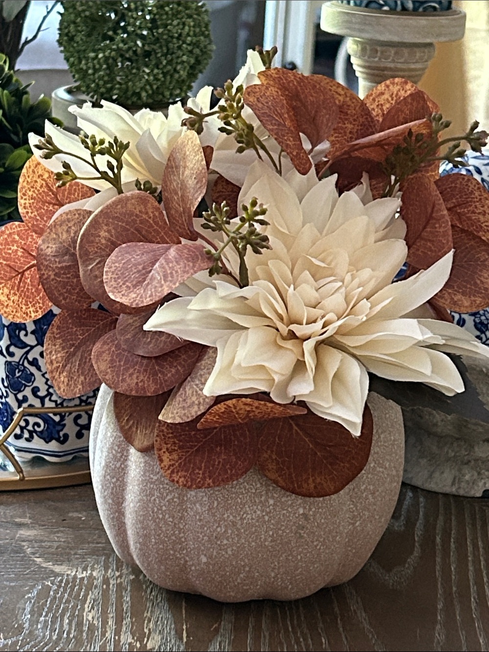 NEW! Fall Harvest Cottage Farmhouse Autumn Floral Ceramic Pumpkin Centerpiece